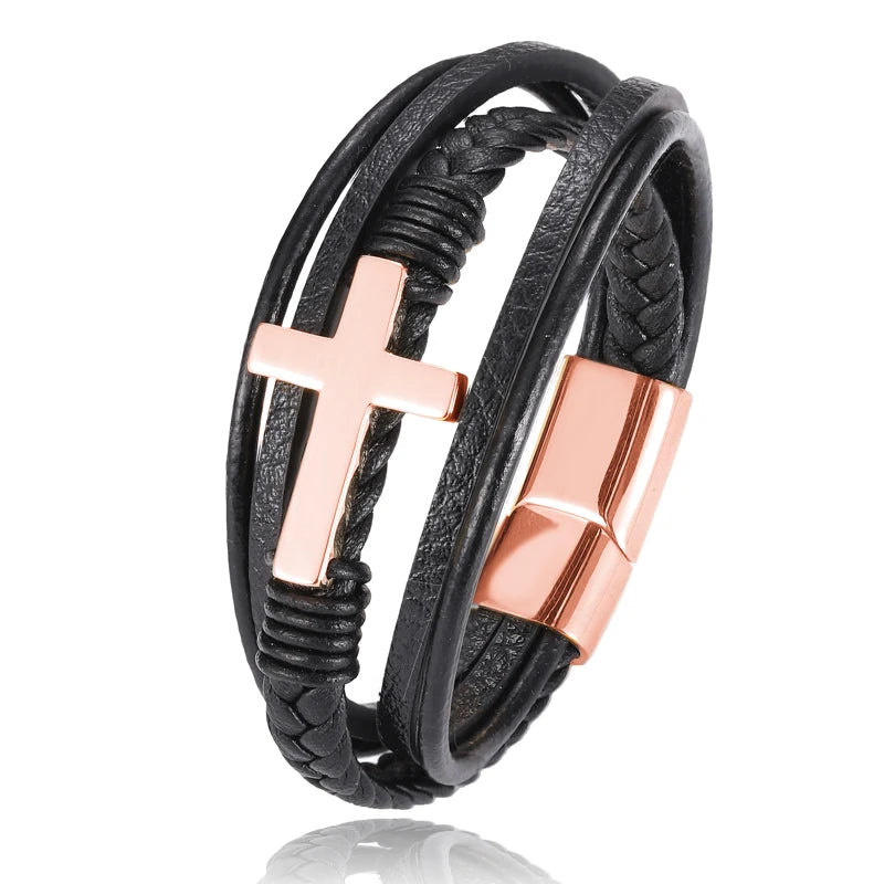 Wholesale Chakra Bracelet Letter Men Bracelet Charms For Cross Stainless Steel Multilayer Woven Black Bracelets