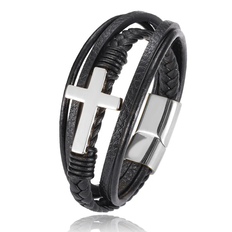 Wholesale Chakra Bracelet Letter Men Bracelet Charms For Cross Stainless Steel Multilayer Woven Black Bracelets