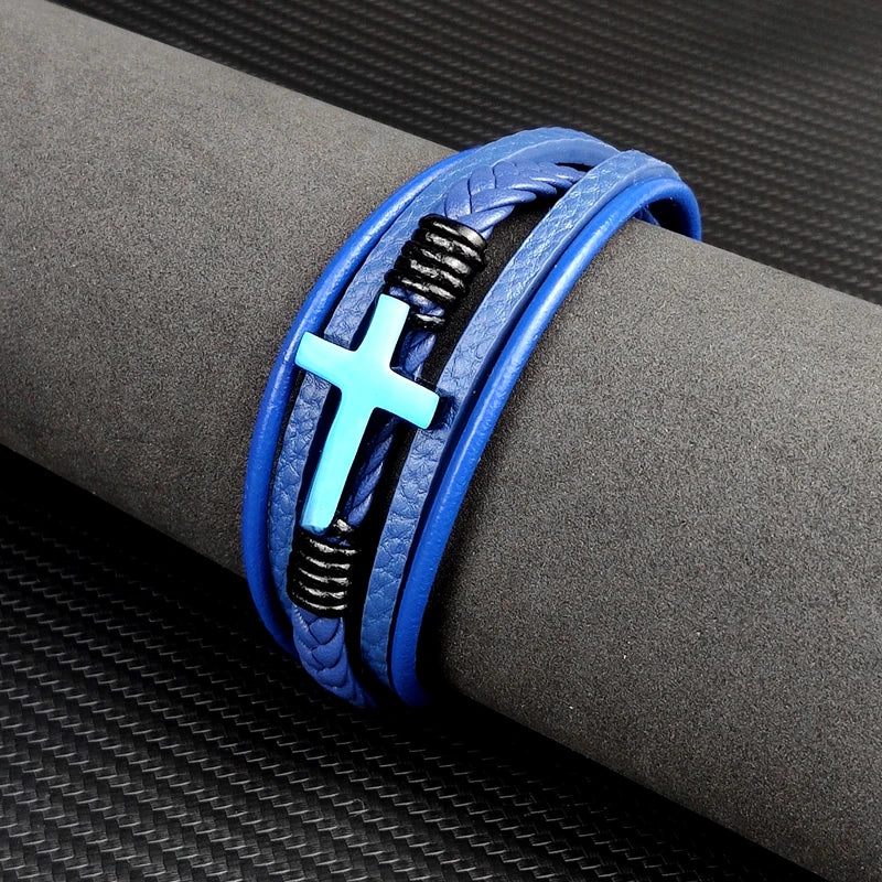 Wholesale Chakra Bracelet Letter Men Bracelet Charms For Cross Stainless Steel Multilayer Woven Black Bracelets