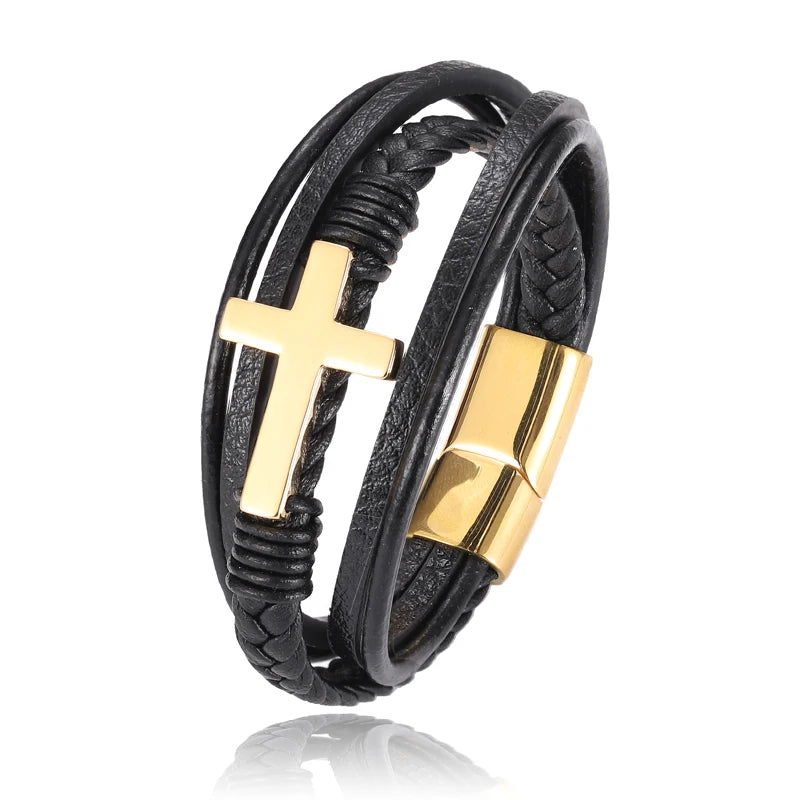 Wholesale Chakra Bracelet Letter Men Bracelet Charms For Cross Stainless Steel Multilayer Woven Black Bracelets