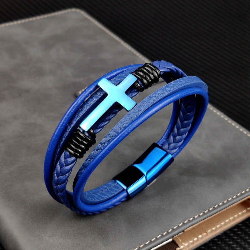 Wholesale Chakra Bracelet Letter Men Bracelet Charms For Cross Stainless Steel Multilayer Woven Black Bracelets