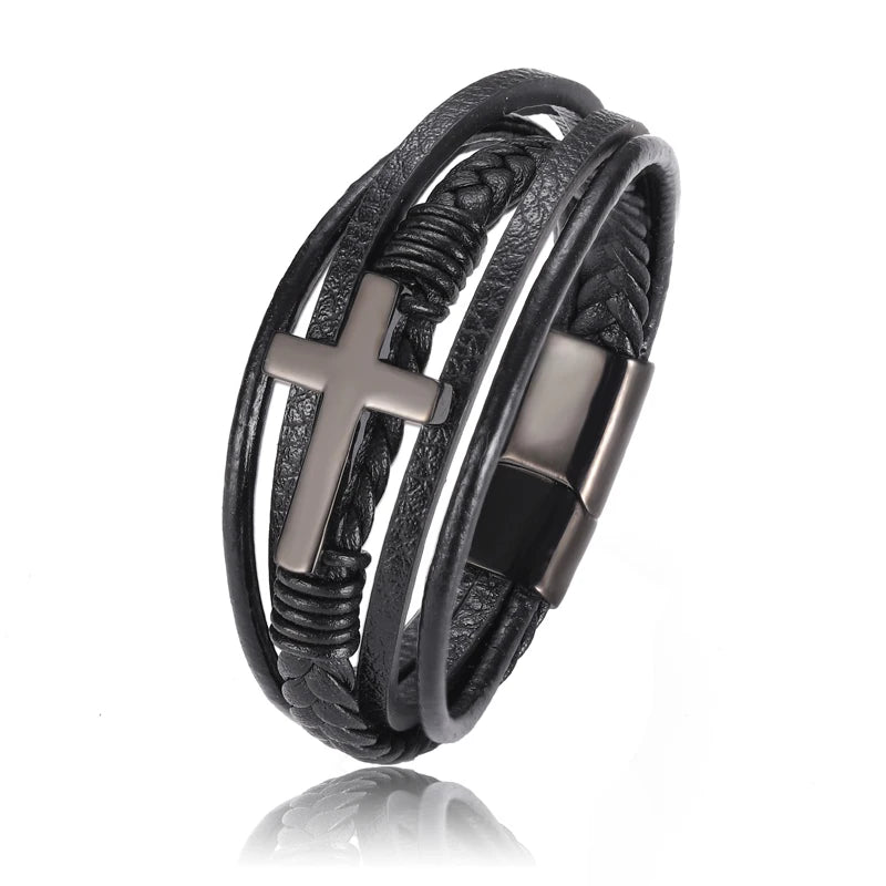 Wholesale Chakra Bracelet Letter Men Bracelet Charms For Cross Stainless Steel Multilayer Woven Black Bracelets