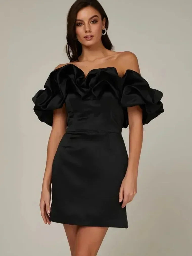 Sukienka Damska Mini Off Shoulder z Falbaną