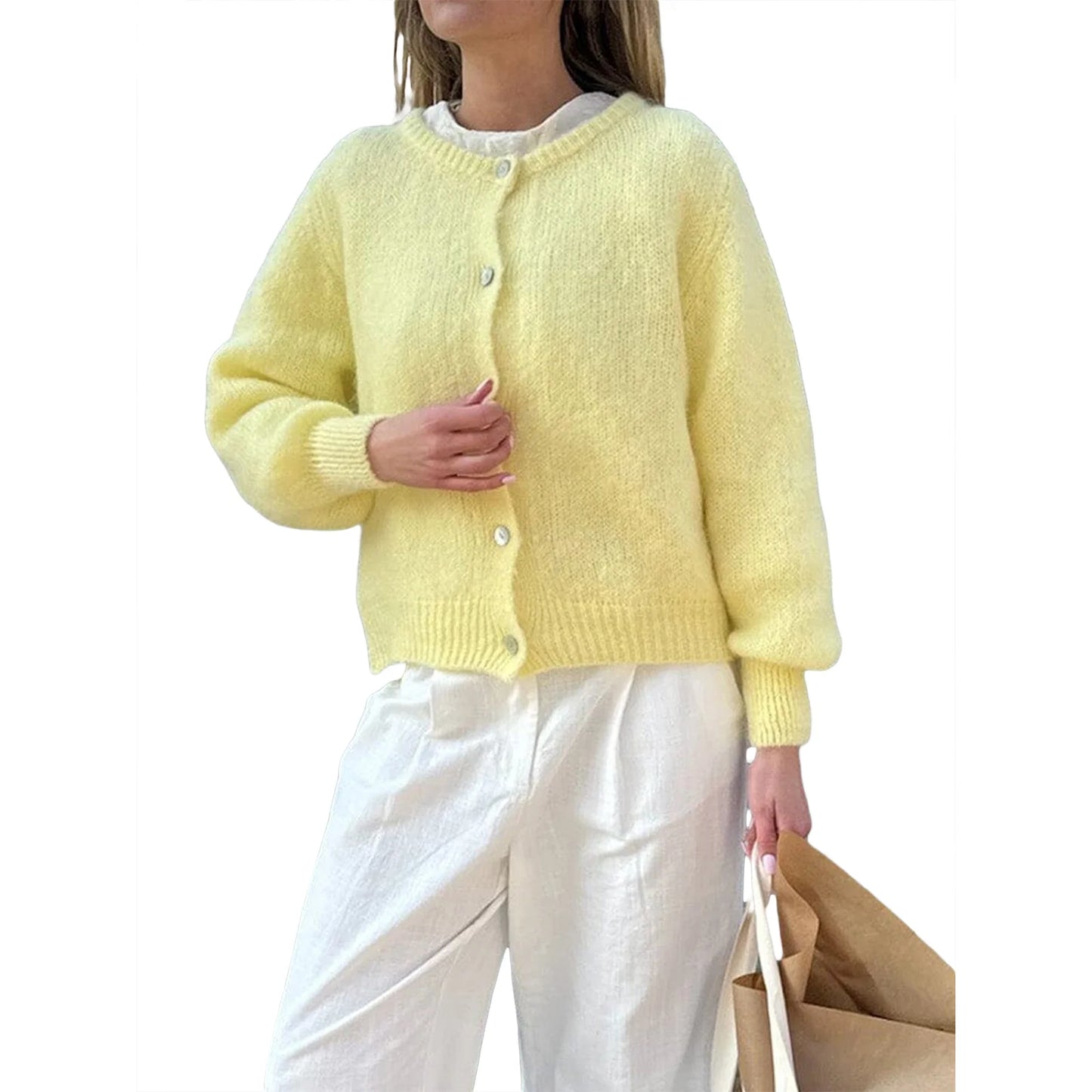 2024 New Women Button up Sweaters Casual Lightweight Solid Color Knit Cardigans Warm Fall Knitwear for Streetwear
