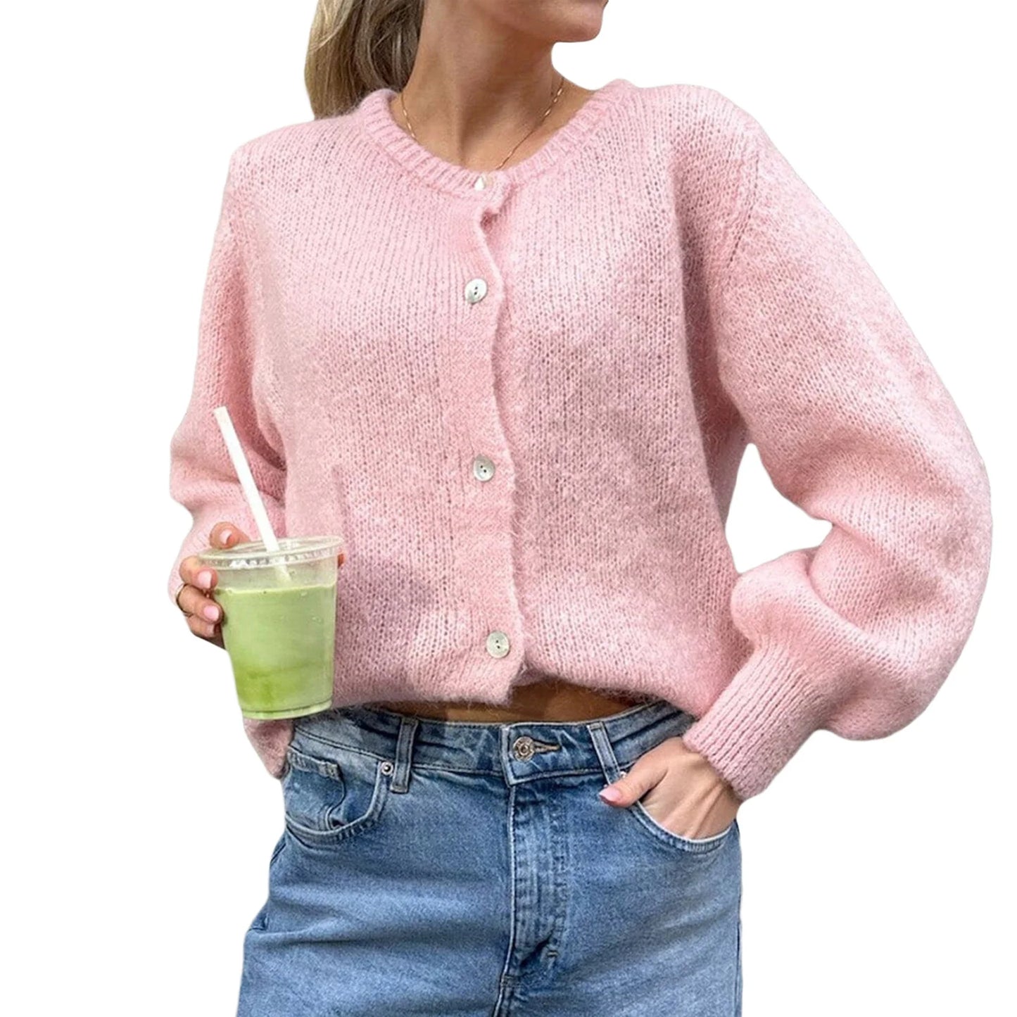 2024 New Women Button up Sweaters Casual Lightweight Solid Color Knit Cardigans Warm Fall Knitwear for Streetwear