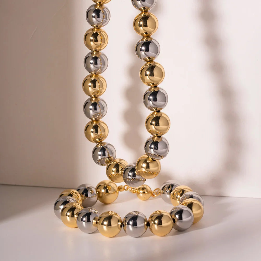 Gold Silver Color Acrylic Ball Beaded Choker Bracelet Necklace Women Men Trend Round Beads Short Necklace Stack Jewelry Collier