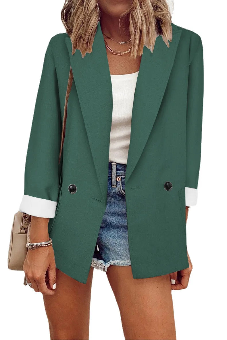 2023 Temperament, Fashion, Autumn and Winter New Women's Coat Solid Color Suit Collar Long Sleeve Loose Fit