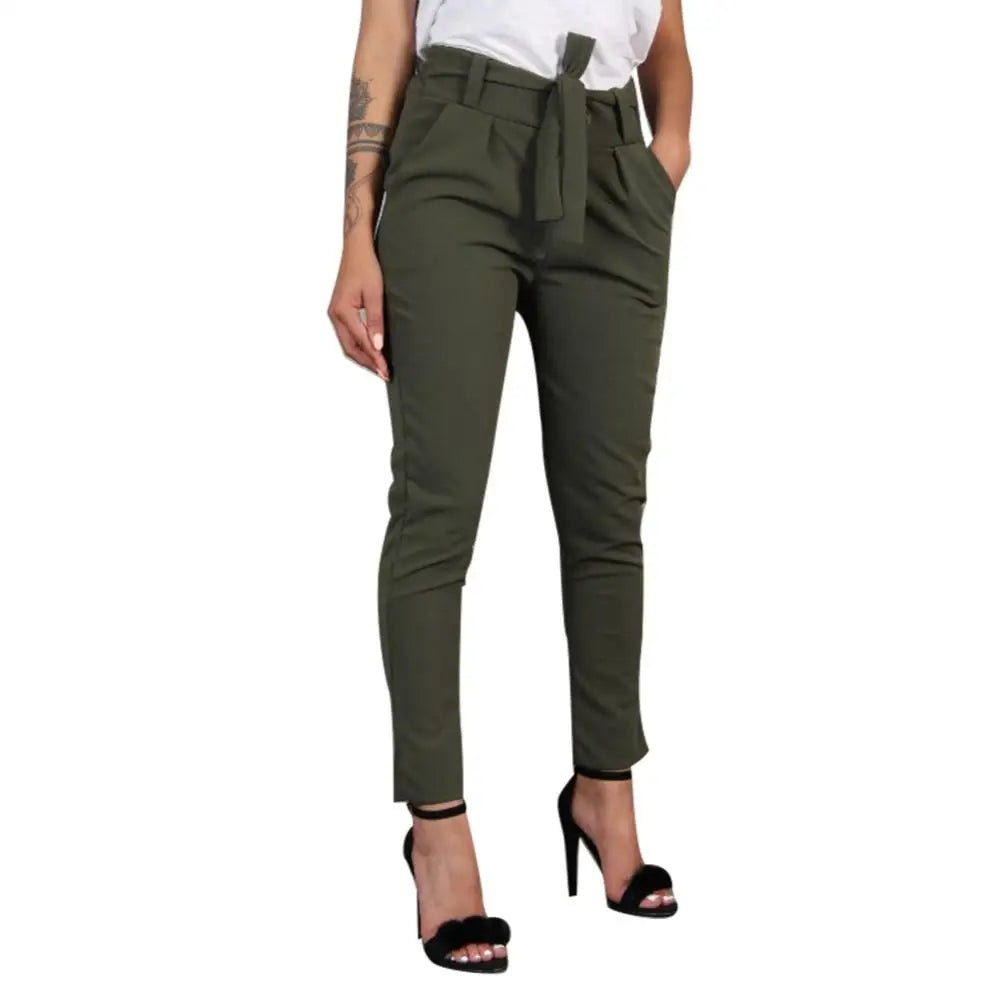 2024 Spring Summer Autumn Casual Slim Chiffon Thin Pants For Women High Waist Black Khaki Green Pants Woman Trousers