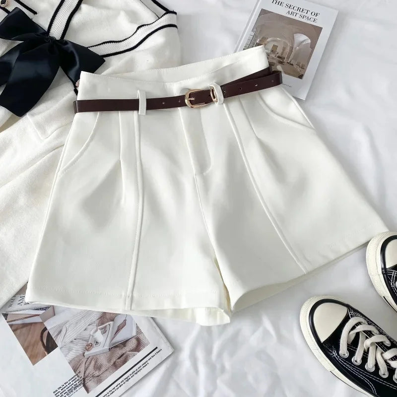 New Spring Women's A- Line Suit Short Pants High Waist Loose Wide Leg Pants Slimming Base Layer Outdoor Wear Khaki Color