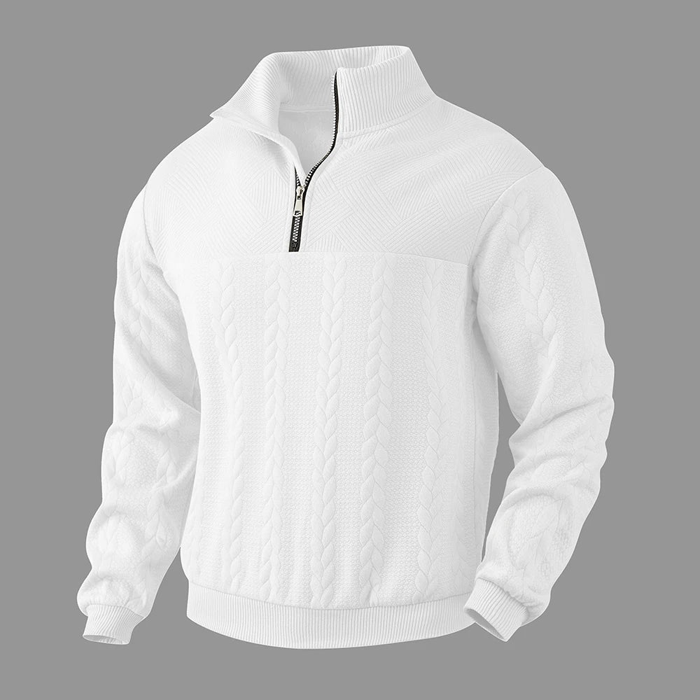 Bluza Męska w Paski z Półgolfem i Zamkiem