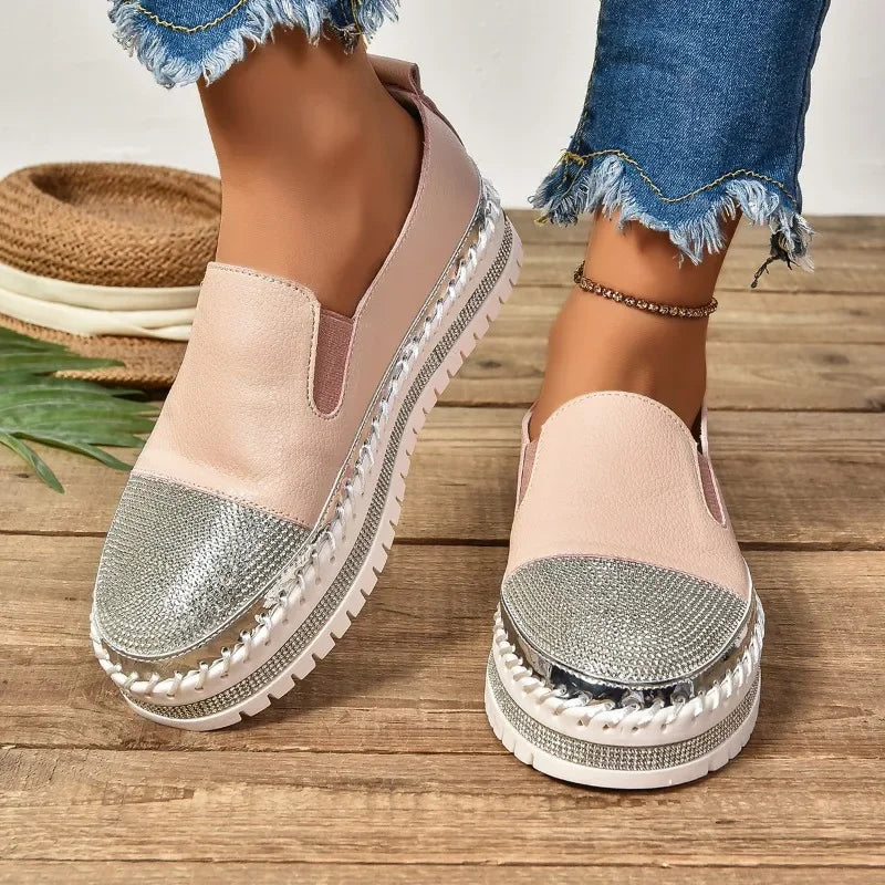 2024 Hot Selling Summer Sports Shoes Women's Thick-soled Single Shoes Rhinestone Comfort Flat Shoes Women's Vulcanized
