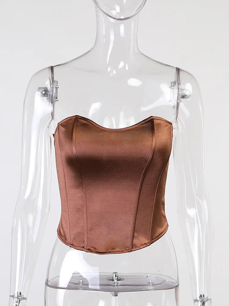 Summer Sexy Women's Tube Top Sleeveless Slim Fit Corset Cropped Strapless Vest Casual Elegant Solid Color 2025