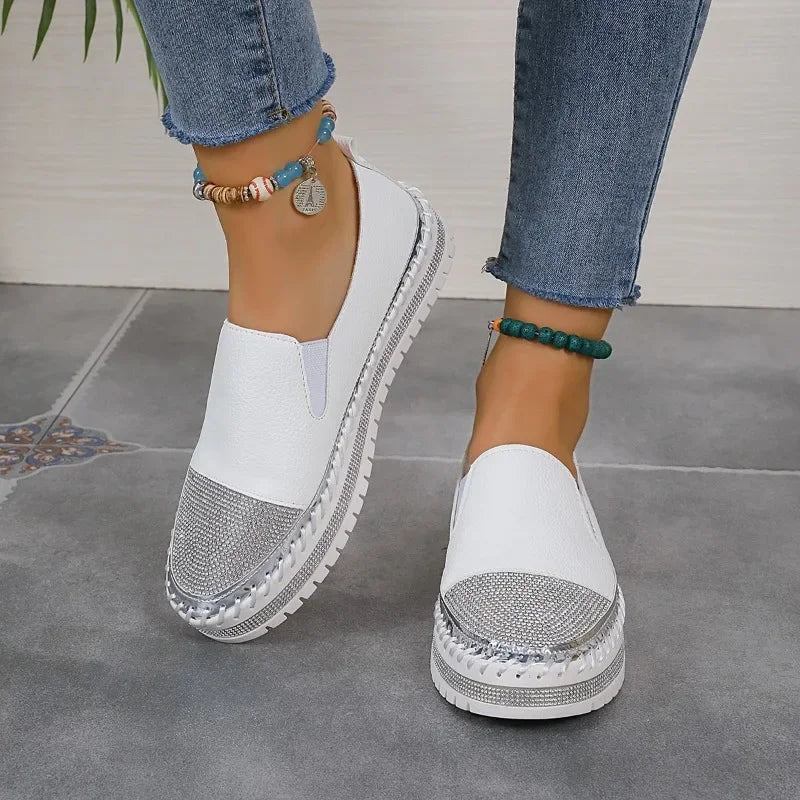 2024 Hot Selling Summer Sports Shoes Women's Thick-soled Single Shoes Rhinestone Comfort Flat Shoes Women's Vulcanized
