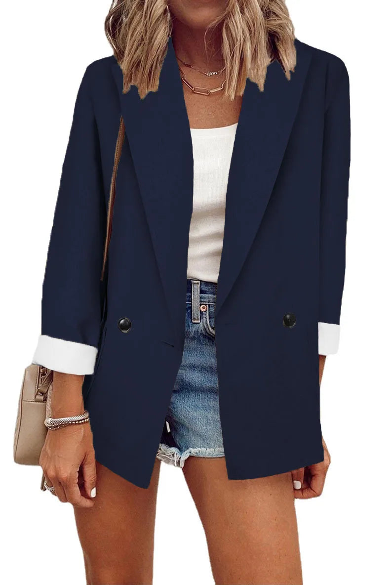 2023 Temperament, Fashion, Autumn and Winter New Women's Coat Solid Color Suit Collar Long Sleeve Loose Fit