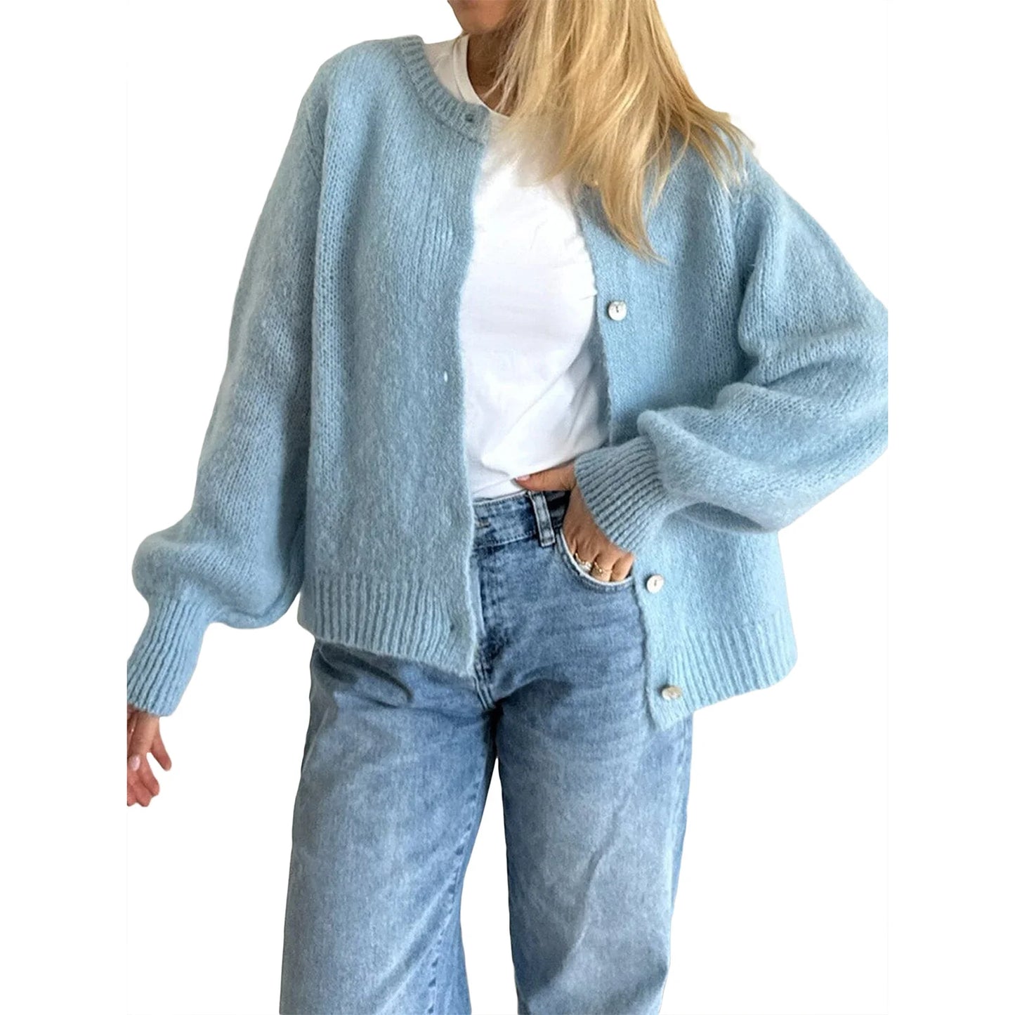 2024 New Women Button up Sweaters Casual Lightweight Solid Color Knit Cardigans Warm Fall Knitwear for Streetwear