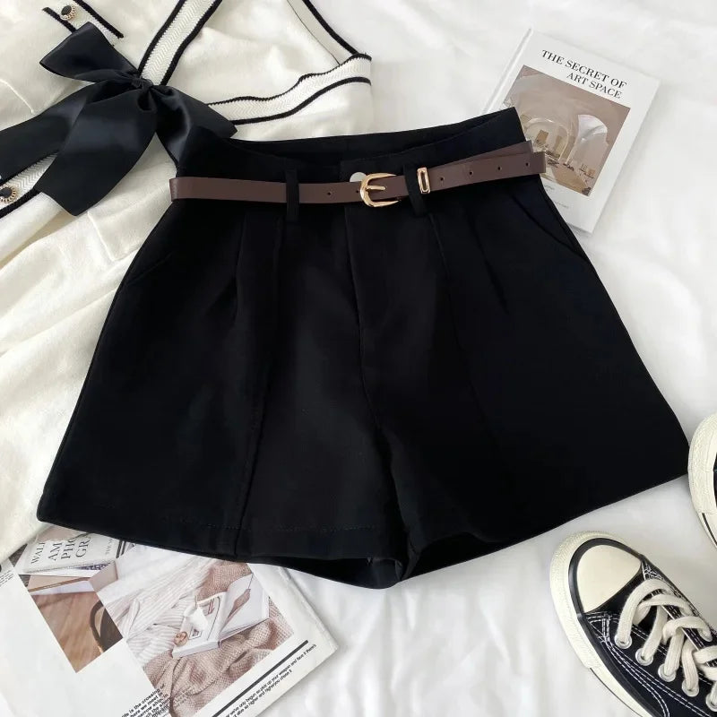 New Spring Women's A- Line Suit Short Pants High Waist Loose Wide Leg Pants Slimming Base Layer Outdoor Wear Khaki Color