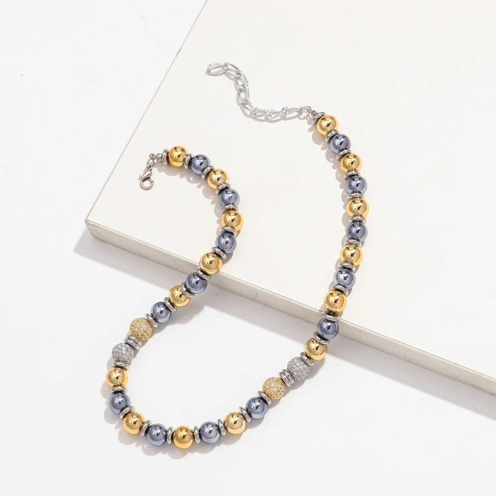 Gold Silver Color Acrylic Ball Beaded Choker Bracelet Necklace Women Men Trend Round Beads Short Necklace Stack Jewelry Collier