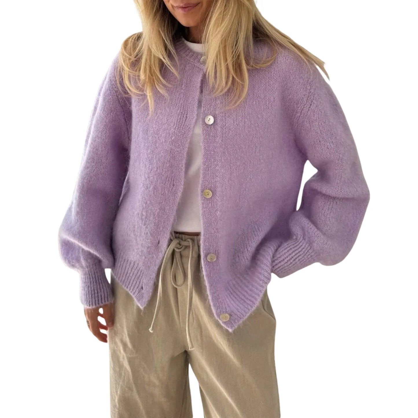 2024 New Women Button up Sweaters Casual Lightweight Solid Color Knit Cardigans Warm Fall Knitwear for Streetwear