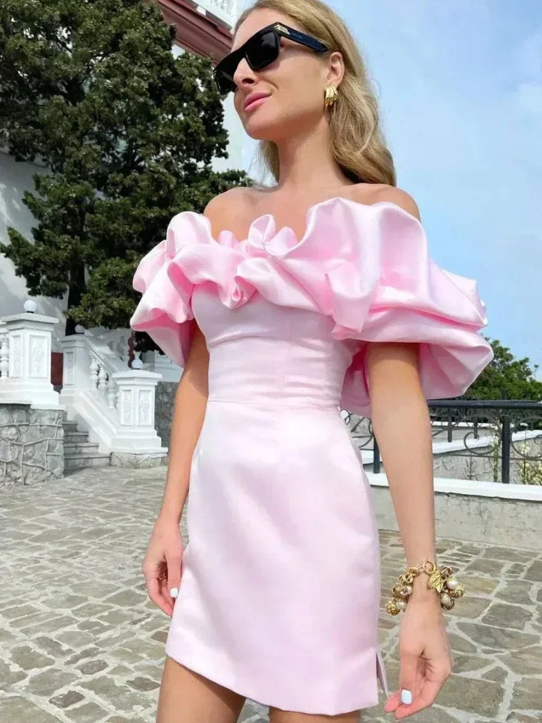 Sukienka Damska Mini Off Shoulder z Falbaną