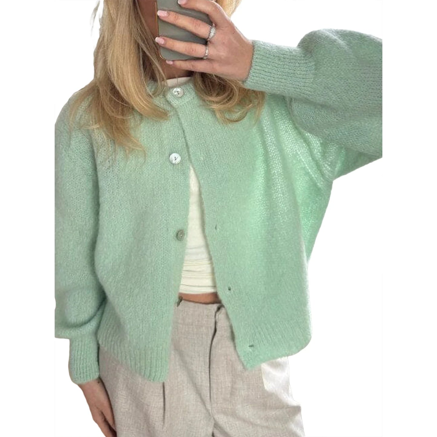 2024 New Women Button up Sweaters Casual Lightweight Solid Color Knit Cardigans Warm Fall Knitwear for Streetwear