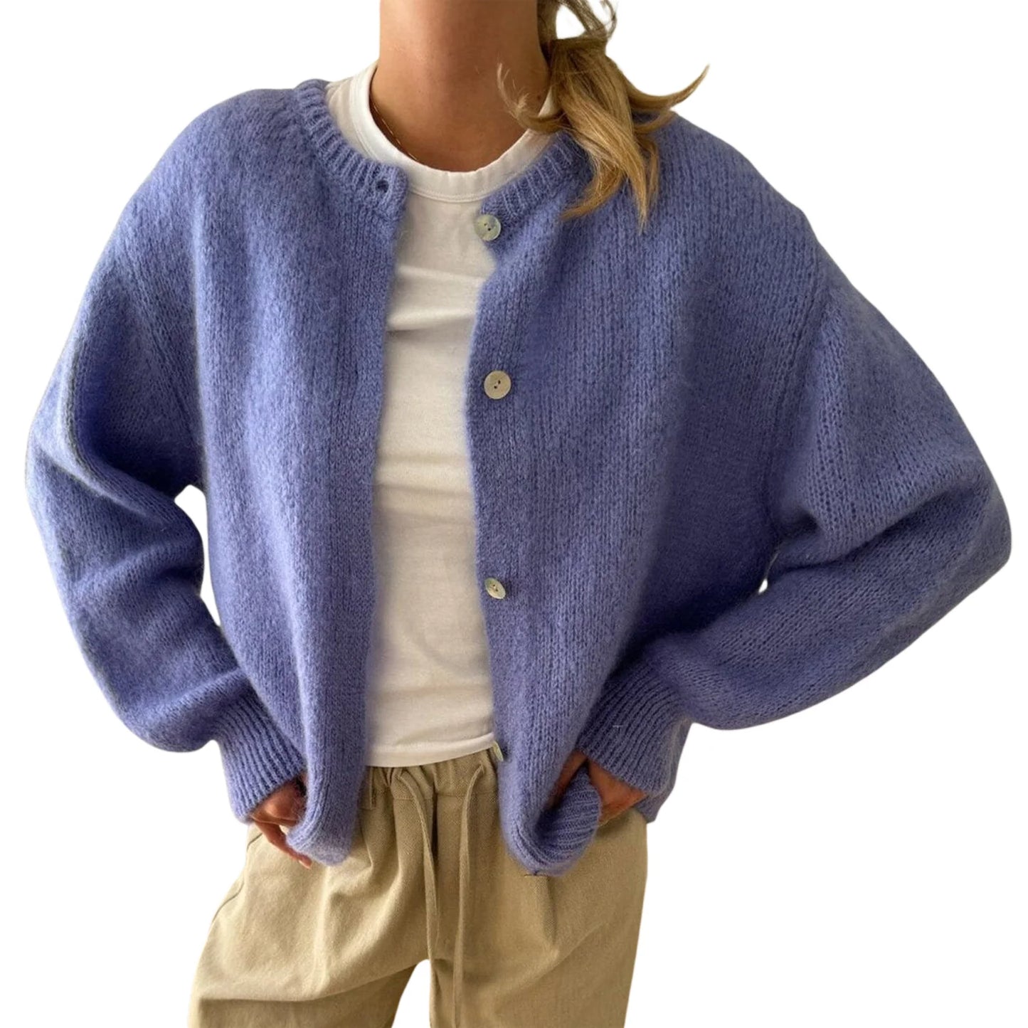 2024 New Women Button up Sweaters Casual Lightweight Solid Color Knit Cardigans Warm Fall Knitwear for Streetwear
