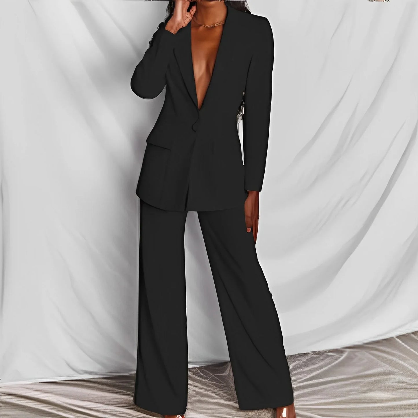 ZL1396 Autumn New Cross-Border Women's Fashion Elegant Long Sleeves Suit Straight-Leg Trousers Suit Already In Stock