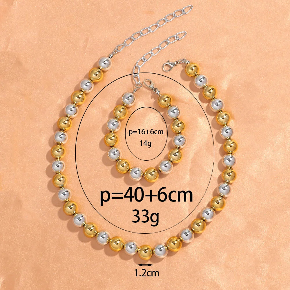 Gold Silver Color Acrylic Ball Beaded Choker Bracelet Necklace Women Men Trend Round Beads Short Necklace Stack Jewelry Collier