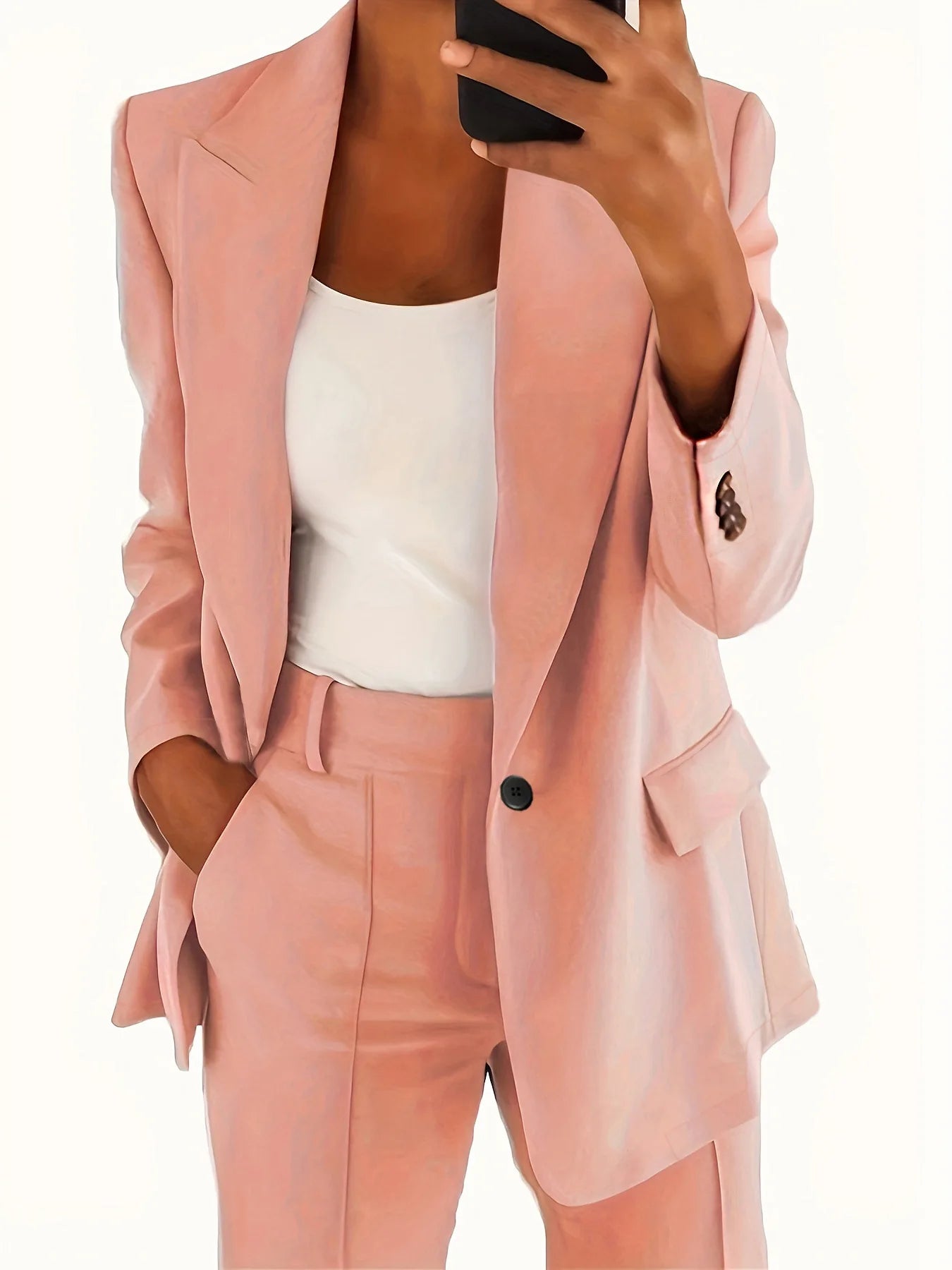 2025 S-5XL Women's Blazer Casual Long-sleeved Top Solid Color Suit Collar Button Simple Temperament Commuter Plus Size Blazer