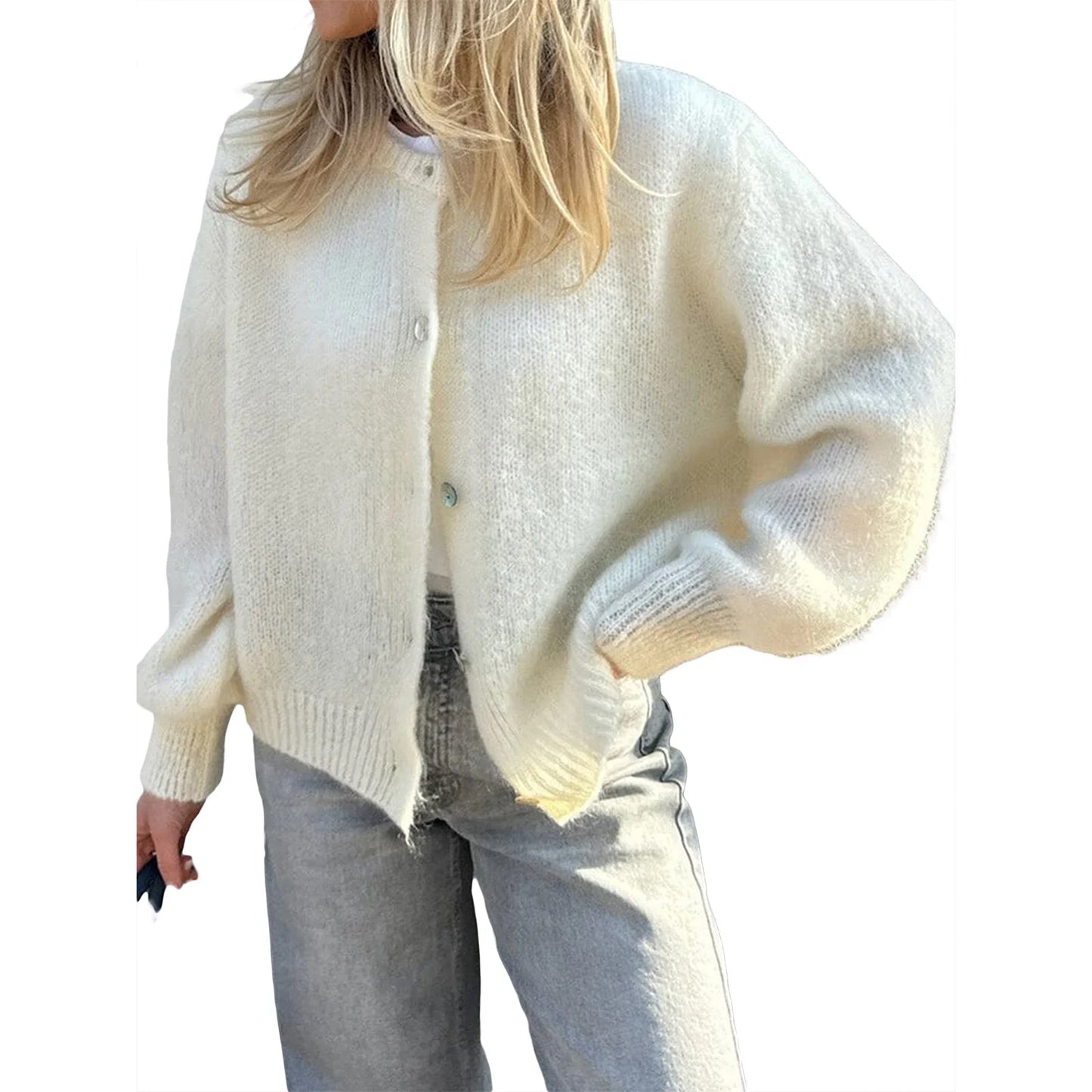 2024 New Women Button up Sweaters Casual Lightweight Solid Color Knit Cardigans Warm Fall Knitwear for Streetwear