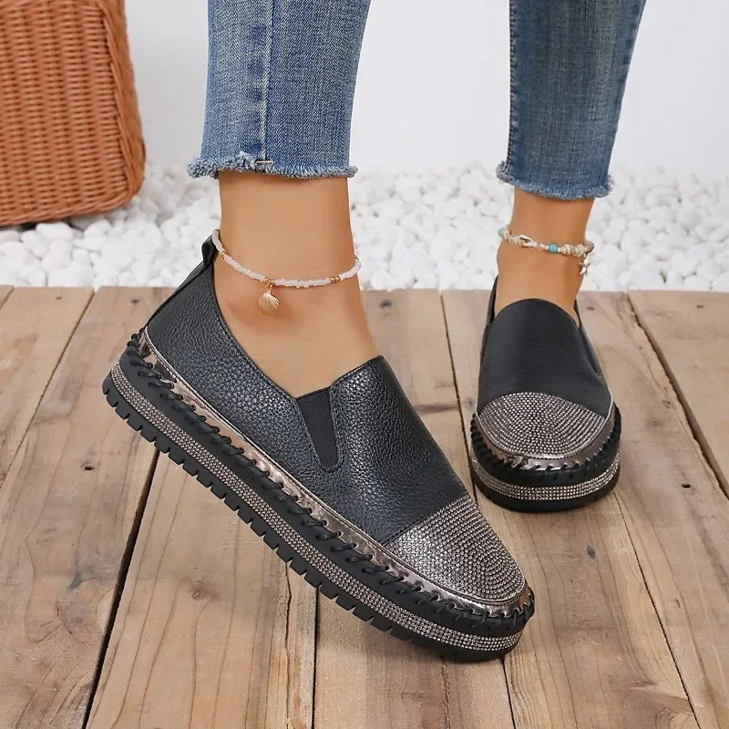 2024 Hot Selling Summer Sports Shoes Women's Thick-soled Single Shoes Rhinestone Comfort Flat Shoes Women's Vulcanized