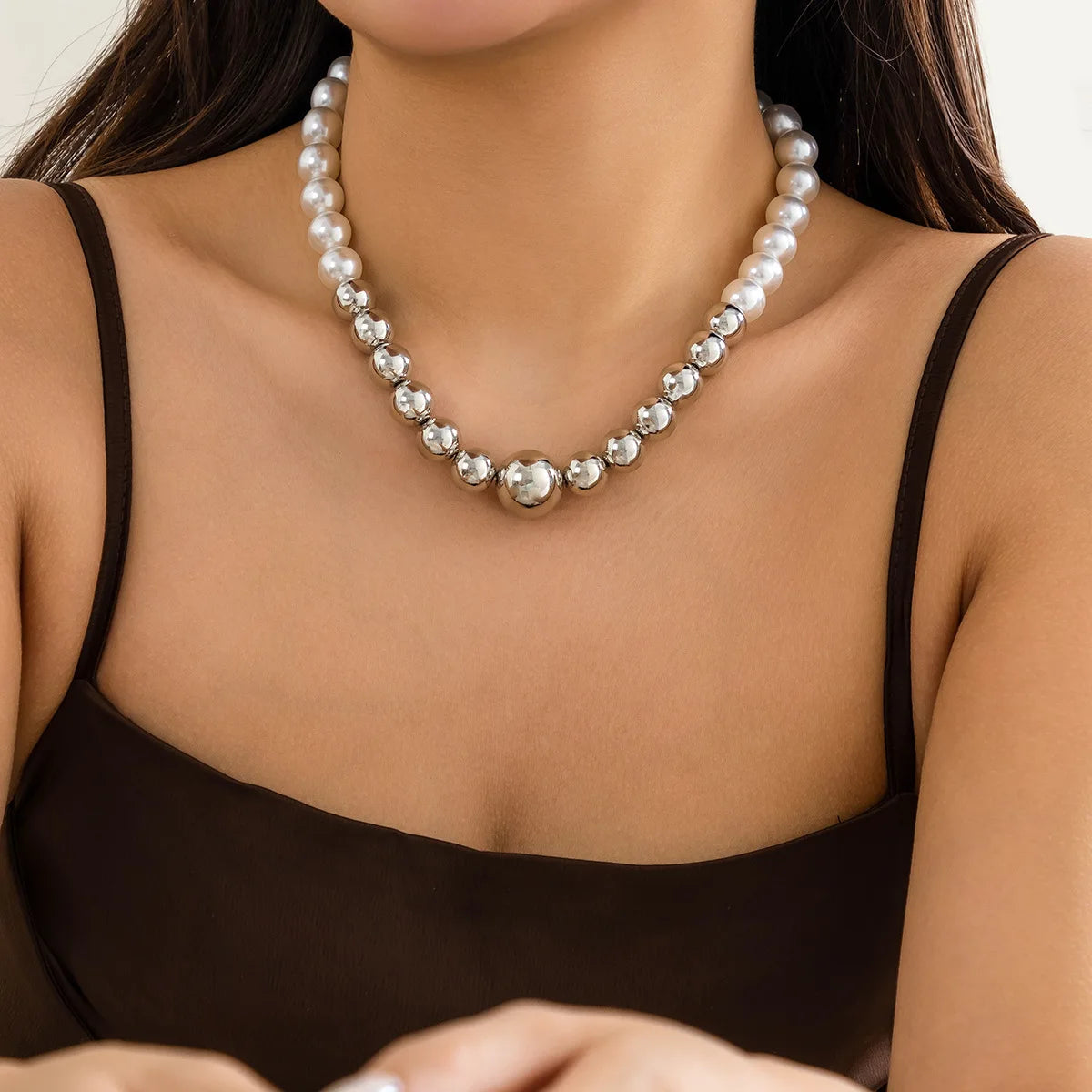 Gold Silver Color Acrylic Ball Beaded Choker Bracelet Necklace Women Men Trend Round Beads Short Necklace Stack Jewelry Collier