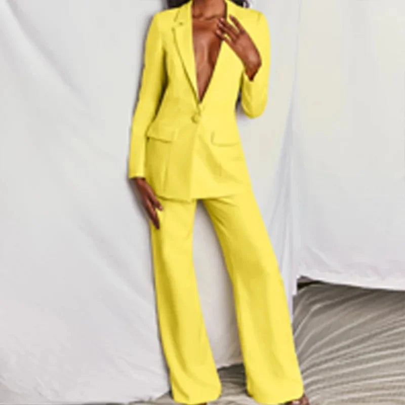 ZL1396 Autumn New Cross-Border Women's Fashion Elegant Long Sleeves Suit Straight-Leg Trousers Suit Already In Stock