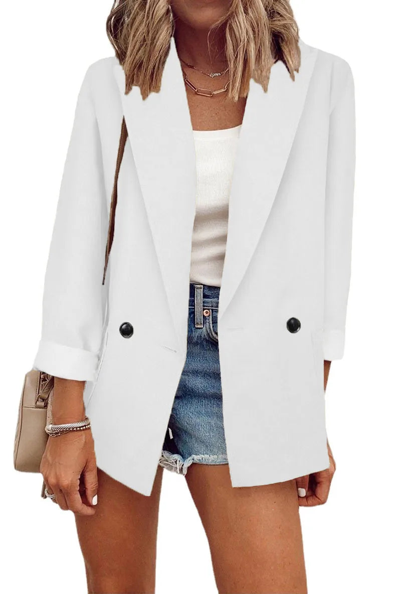 2023 Temperament, Fashion, Autumn and Winter New Women's Coat Solid Color Suit Collar Long Sleeve Loose Fit