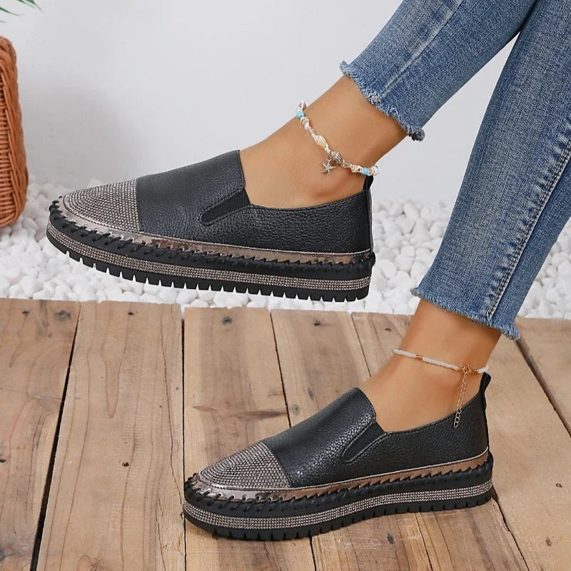 2024 Hot Selling Summer Sports Shoes Women's Thick-soled Single Shoes Rhinestone Comfort Flat Shoes Women's Vulcanized