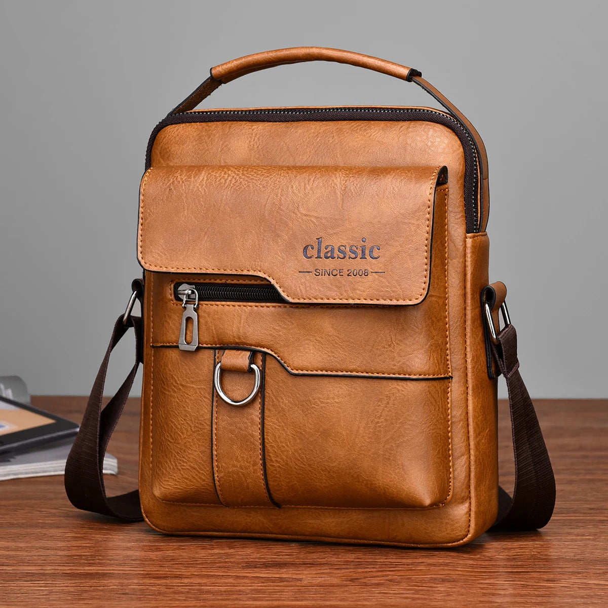 2024 New Luxury Brand Men Crossbody Bag Leather Shoulder Bag For Men Handbags Brown Business Large Capacity Messenger Side Bags