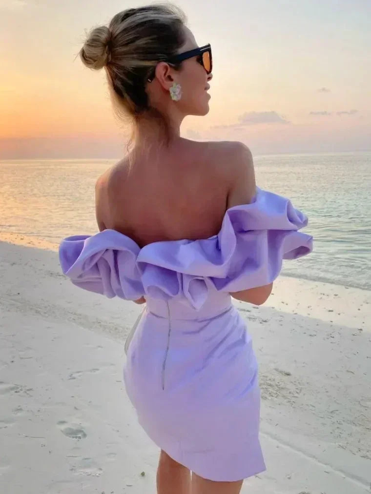 Sukienka Damska Mini Off Shoulder z Falbaną