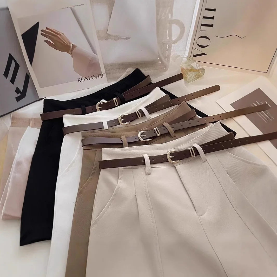 New Spring Women's A- Line Suit Short Pants High Waist Loose Wide Leg Pants Slimming Base Layer Outdoor Wear Khaki Color
