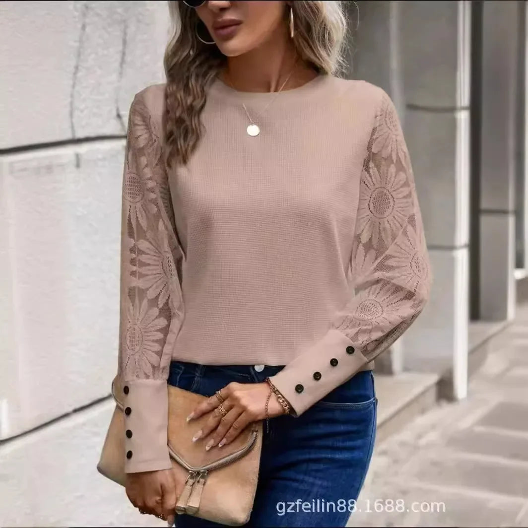2024 Amazon Independent Station Explosion Women's Clothing Wahl Checks Button Women's Shirt Crew Neck T-shirts