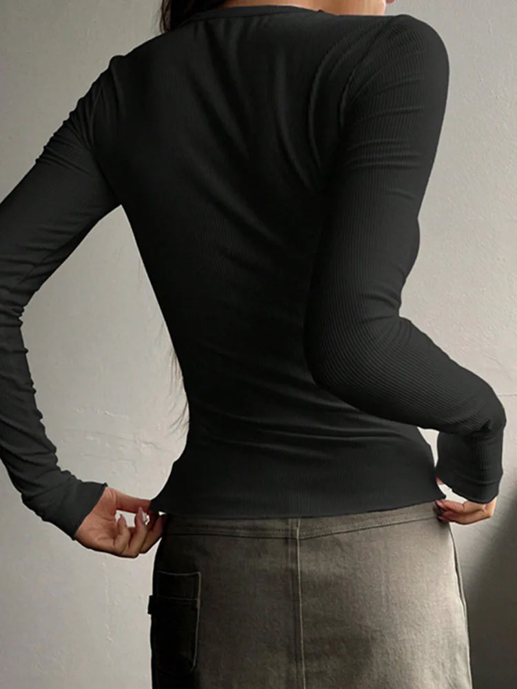Bluzka Damska Slim Fit z Długim Rękawem