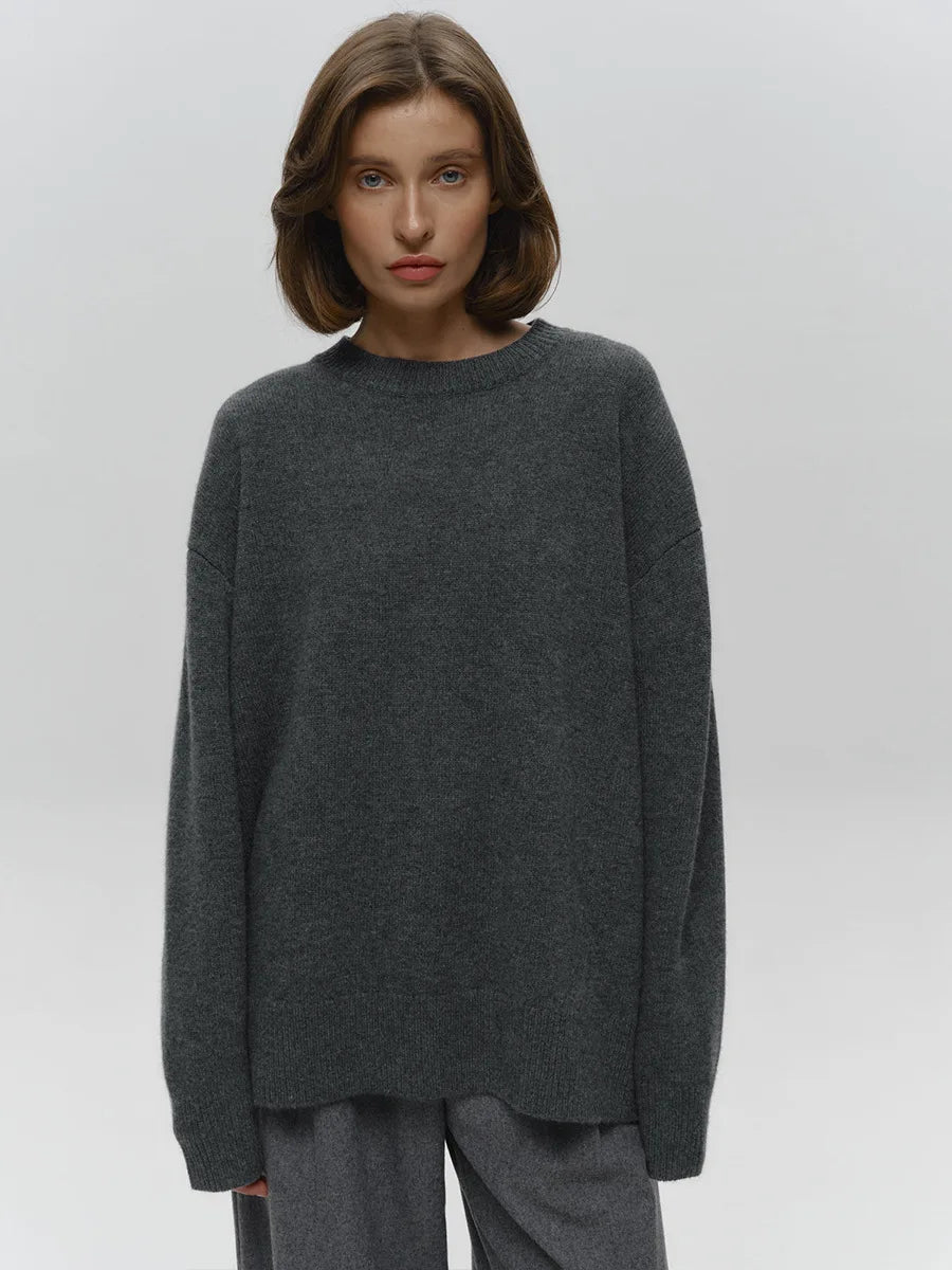 Bornladies Women's O-Neck Oversized Sweater Autumn Winter Thick Warm Loose Simple Solid Color Knitted Pullover Casual Jumper Top
