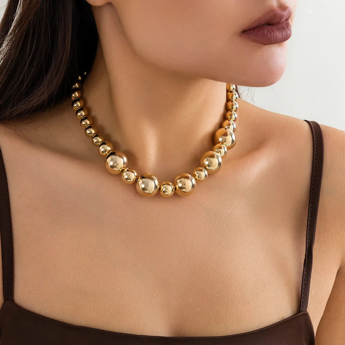 Gold Silver Color Acrylic Ball Beaded Choker Bracelet Necklace Women Men Trend Round Beads Short Necklace Stack Jewelry Collier