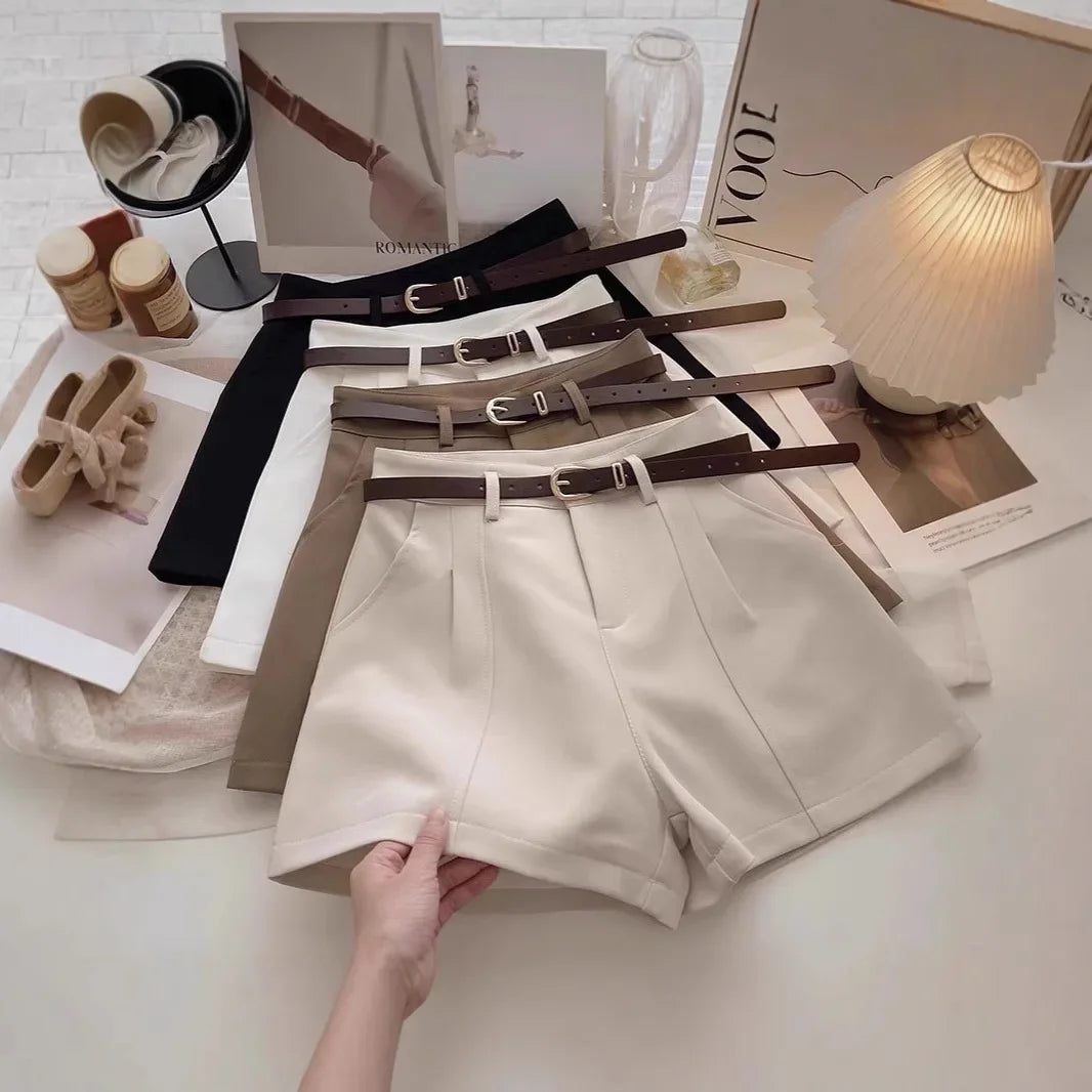 New Spring Women's A- Line Suit Short Pants High Waist Loose Wide Leg Pants Slimming Base Layer Outdoor Wear Khaki Color