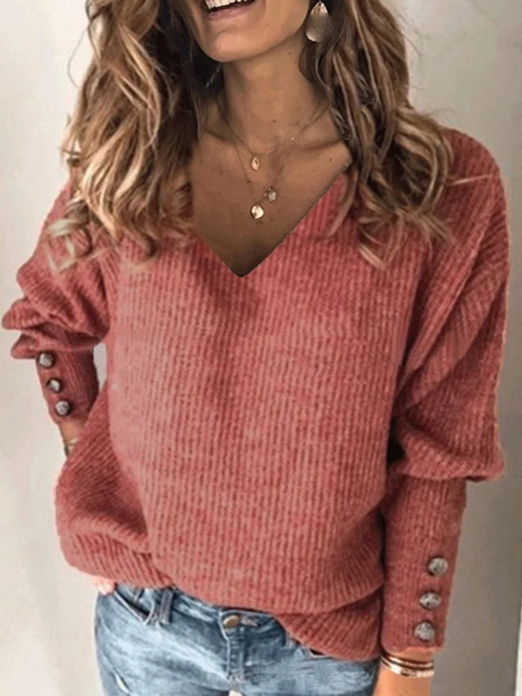Sweter damski slim z dekoltem V
