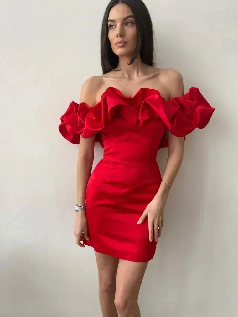 Sukienka Damska Mini Off Shoulder z Falbaną