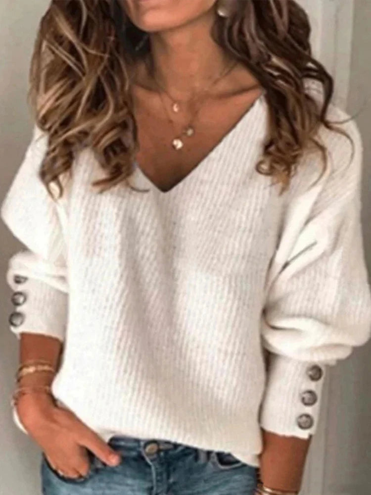 Sweter damski slim z dekoltem V