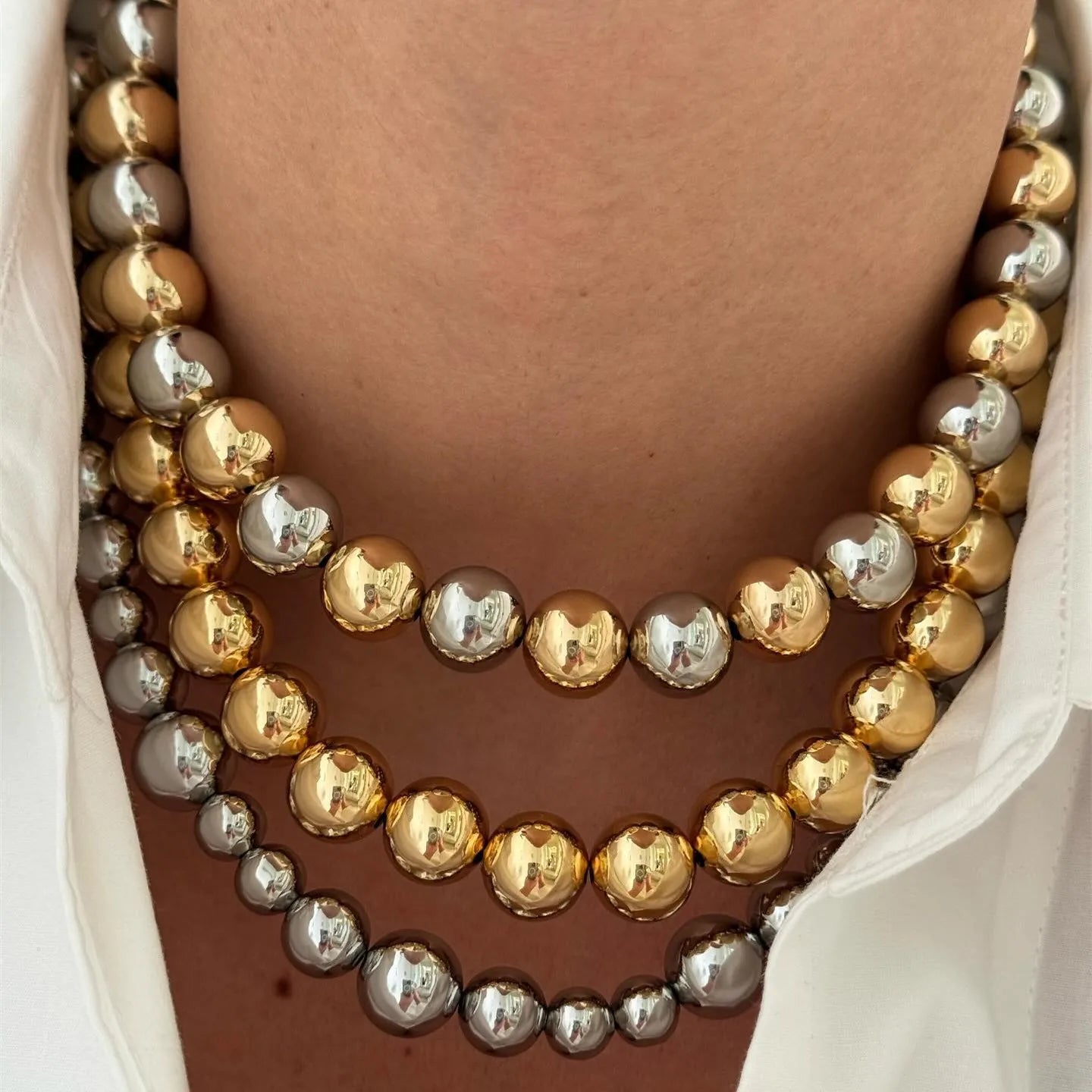 Gold Silver Color Acrylic Ball Beaded Choker Bracelet Necklace Women Men Trend Round Beads Short Necklace Stack Jewelry Collier