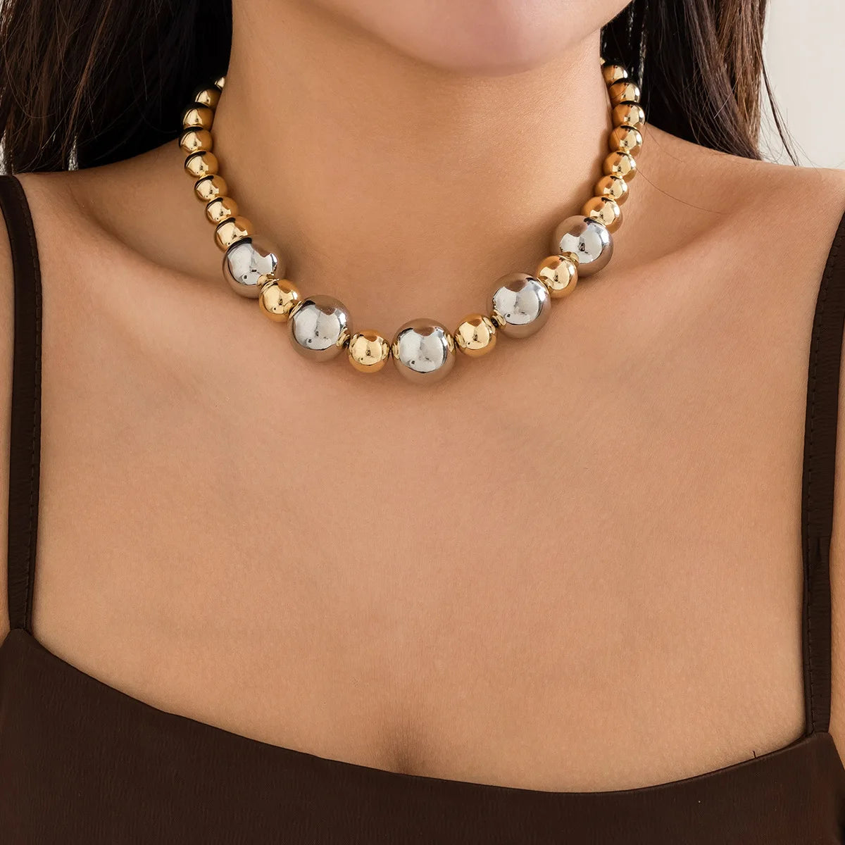 Gold Silver Color Acrylic Ball Beaded Choker Bracelet Necklace Women Men Trend Round Beads Short Necklace Stack Jewelry Collier