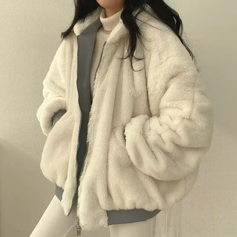 2024 Autumn Thicken Women Casual Hooded Jacket Winter Comfortable Double-Layer Korean Style Simple Solid Warm Cute Coats