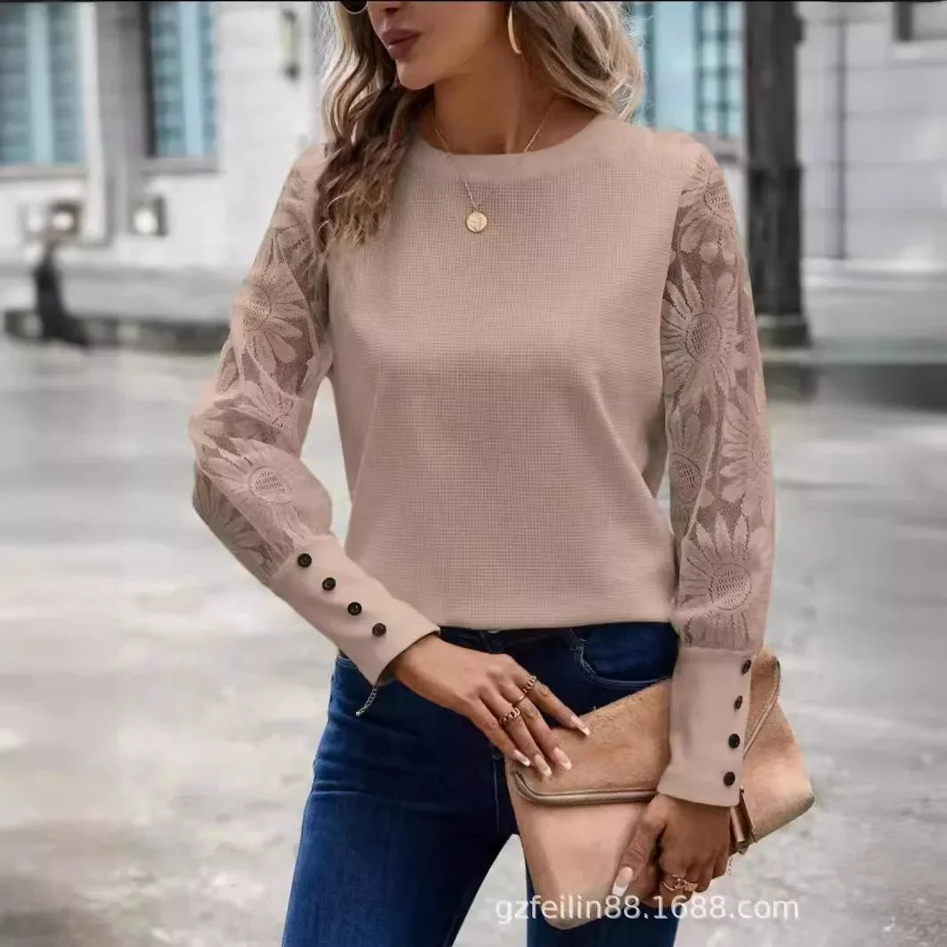 2024 Amazon Independent Station Explosion Women's Clothing Wahl Checks Button Women's Shirt Crew Neck T-shirts