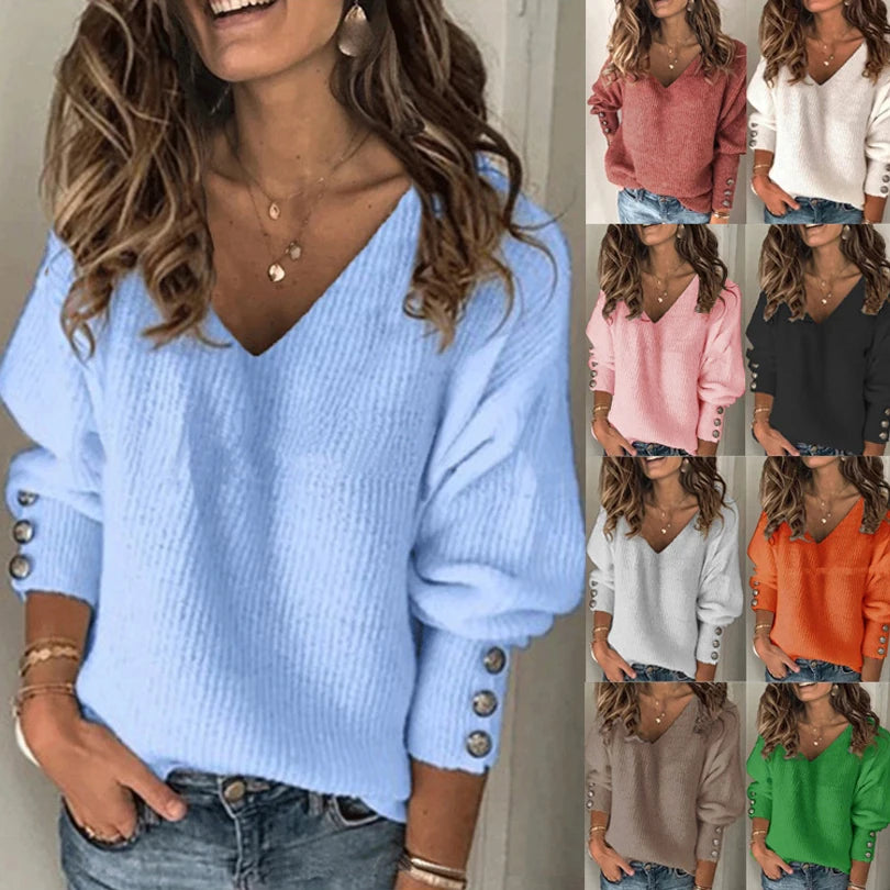 Sweter damski slim z dekoltem V